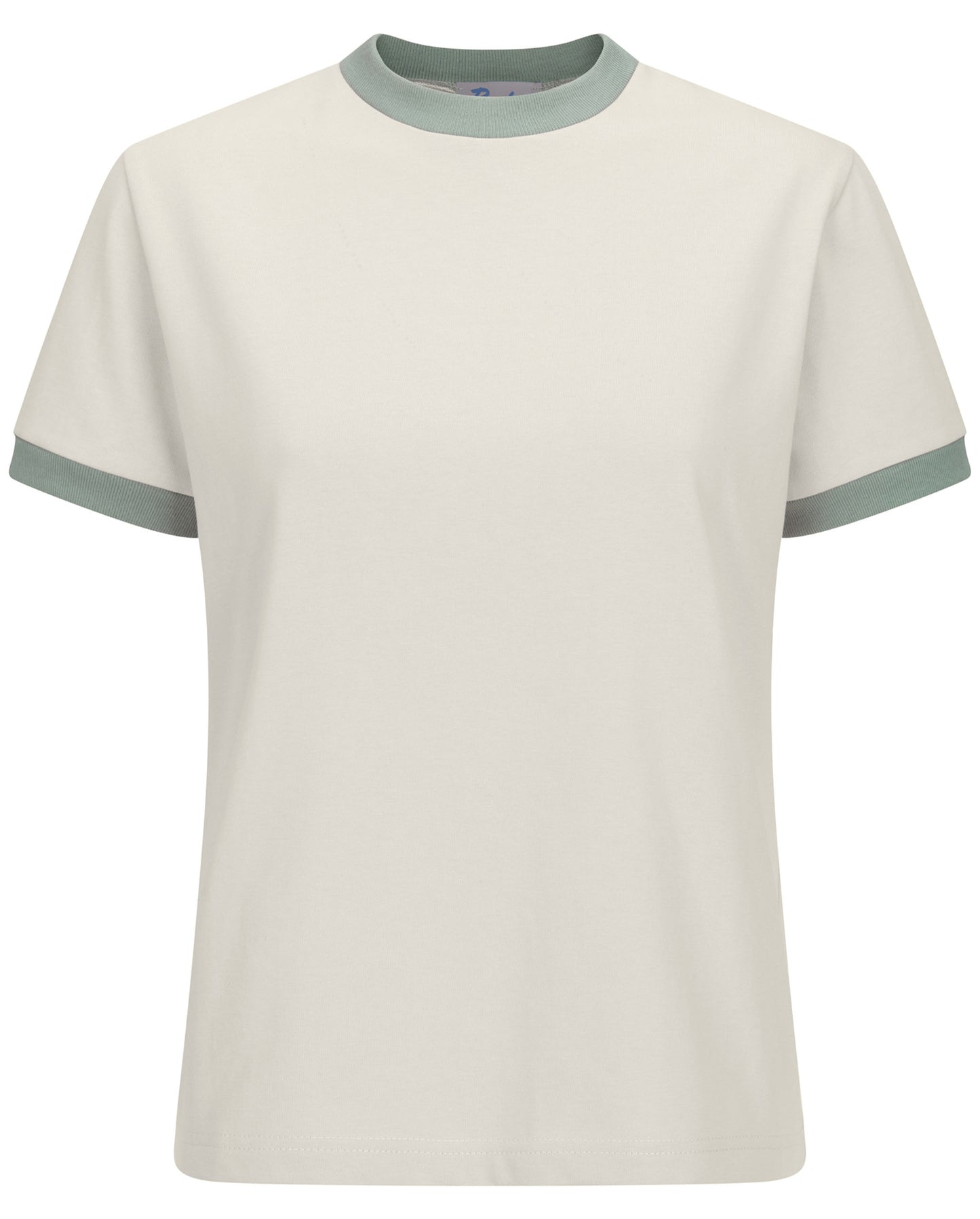 [Sample Sale] Short-sleeved cotton tee in classic beige oatmeal mix with mint green